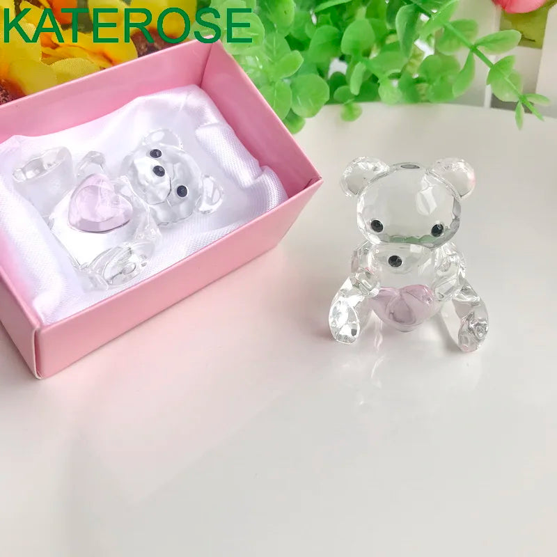 Choice Crystal Collection Teddy Bear Figurines with Blue and Pink Heart For Boy/Girl Baby Shower Favors