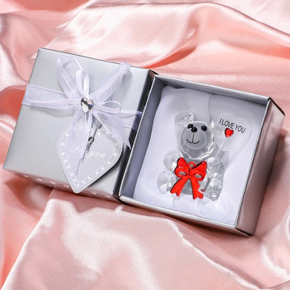 Crystal Bear Crafts in Gift Box for Valentine's Day Wedding Souvenir Birthday Carnival Party Teacher Friend Mother's Day Gift
