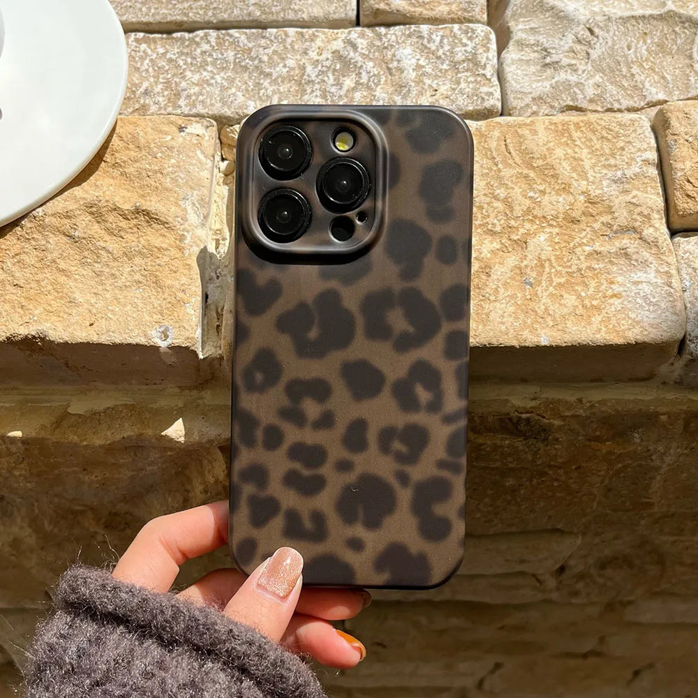 Matte Leopard Amber Silicone Back Cover Neutral Mobile Phone Case For iPhone 16 15 14 13 12 11 Pro Max Protective Fundas Cover