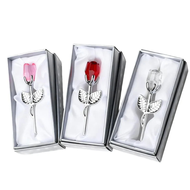 Crystal Glass Rose Flower Figurines Craft Valentine's Day Favors Xmas Lovers Gift Souvenir Home Wedding Decoration Ornament