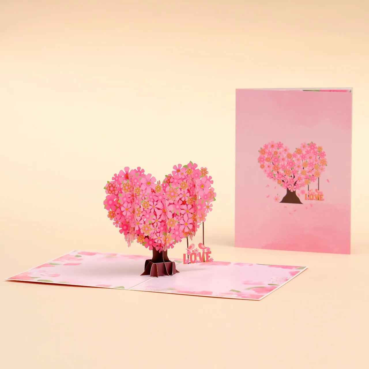 Romantic Cherry Blossom 3D Pop-Up Card Paper Art, Pink Love Heart Greeting Card for Mother’s Day, Wedding, Valentine’s Gift