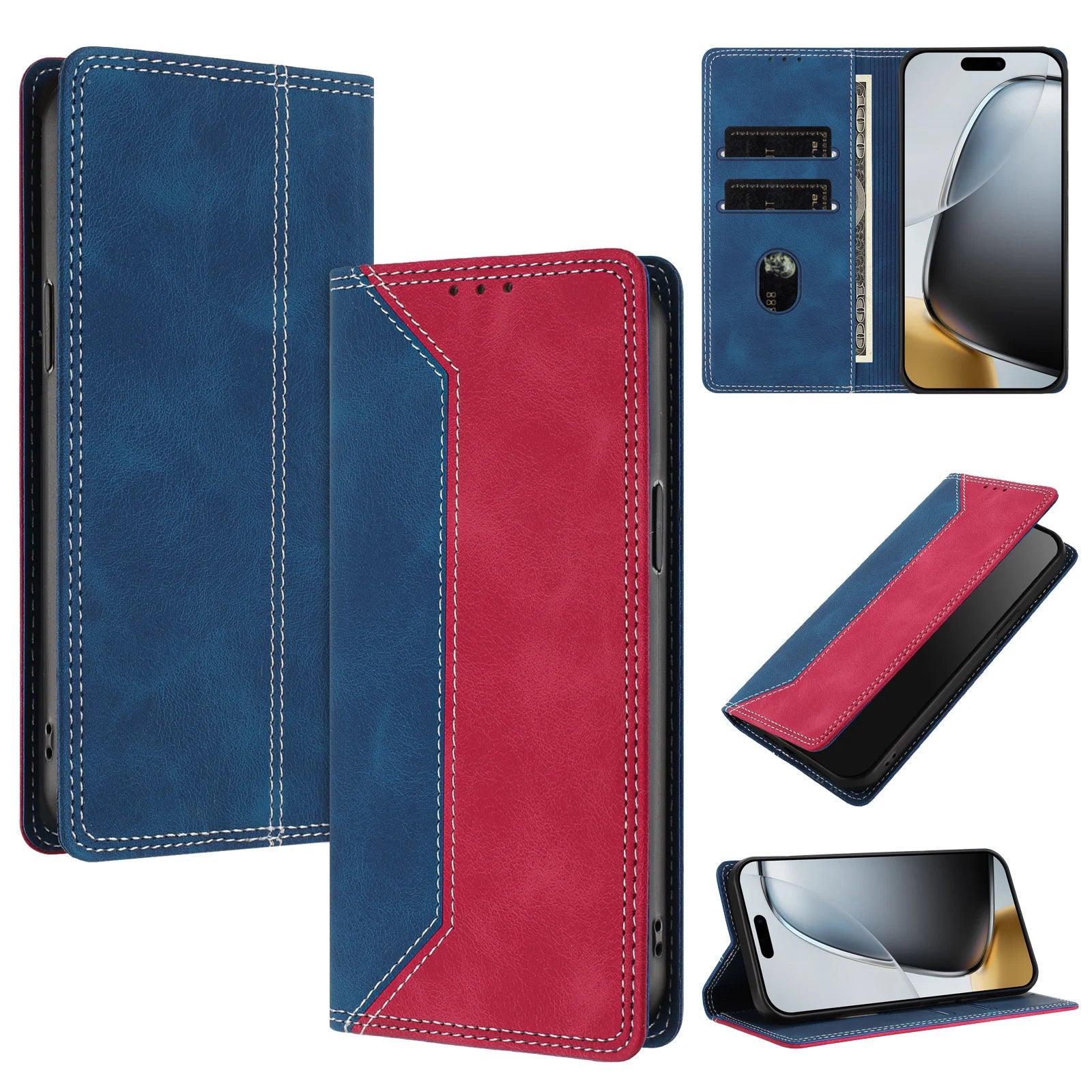 For T-Mobile T Phone 3 Case Magnet Flip Case for Coque T-Mobile T Phone 3 Revvl 8 Phone Cover Fashion Color Block Leather Funda