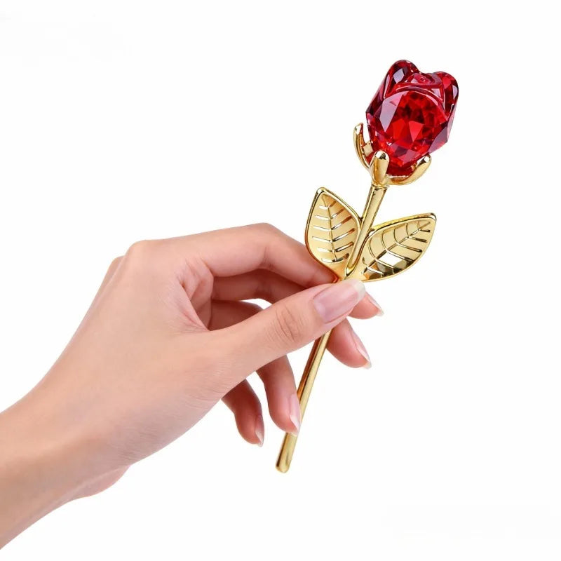 Crystal Glass Rose Flower Figurines Craft Valentine's Day Favors Xmas Lovers Gift Souvenir Home Wedding Decoration Ornament