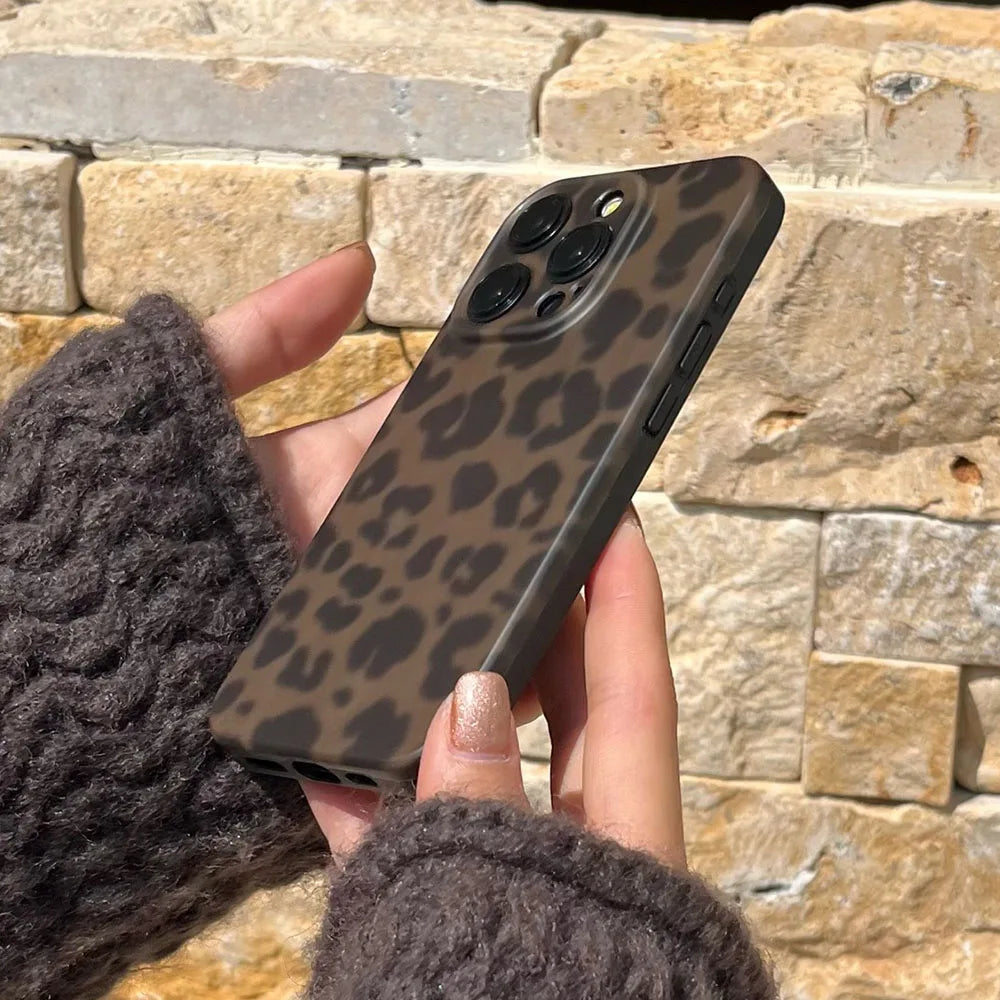 Matte Leopard Amber Silicone Back Cover Neutral Mobile Phone Case For iPhone 16 15 14 13 12 11 Pro Max Protective Fundas Cover