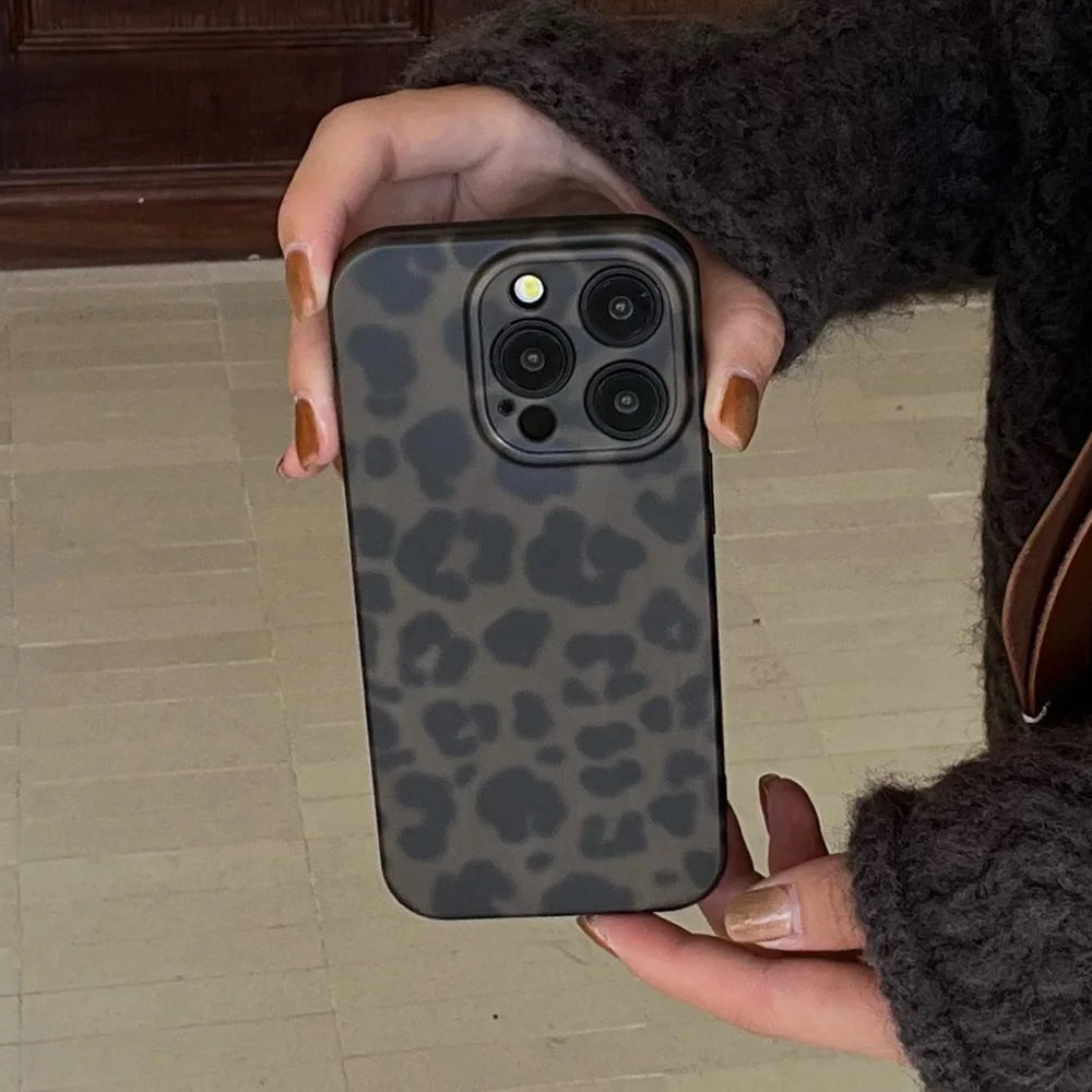 Matte Leopard Amber Silicone Back Cover Neutral Mobile Phone Case For iPhone 16 15 14 13 12 11 Pro Max Protective Fundas Cover