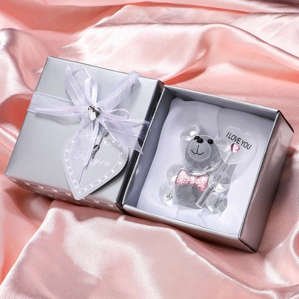 Crystal Bear Crafts in Gift Box for Valentine's Day Wedding Souvenir Birthday Carnival Party Teacher Friend Mother's Day Gift