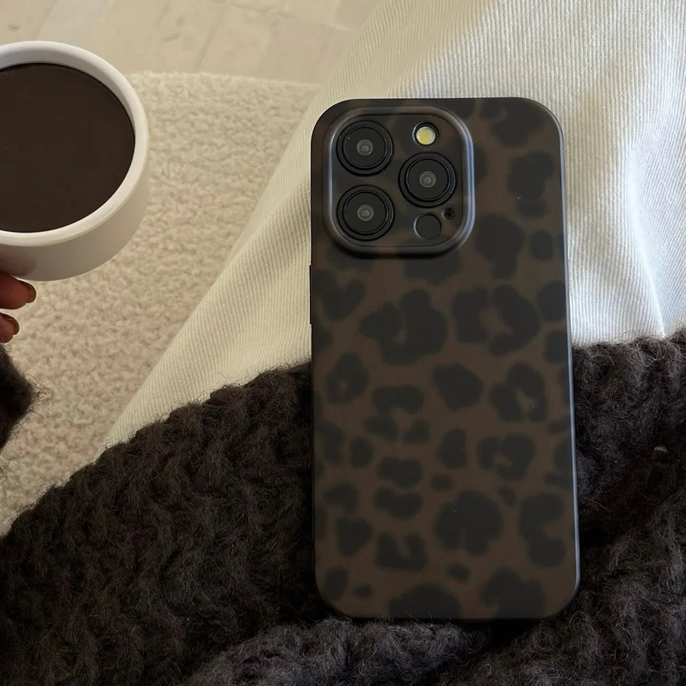 Matte Leopard Amber Silicone Back Cover Neutral Mobile Phone Case For iPhone 16 15 14 13 12 11 Pro Max Protective Fundas Cover