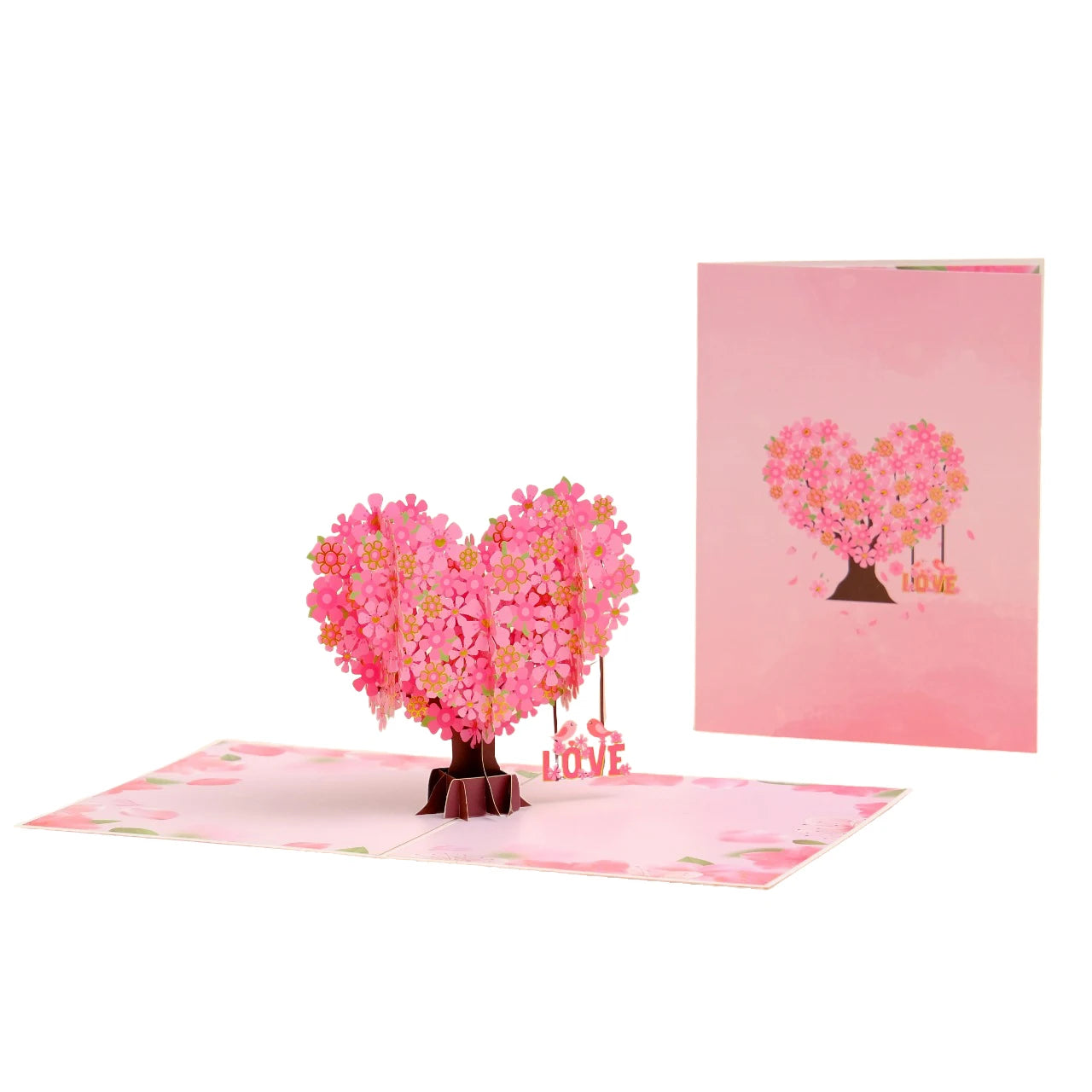Romantic Cherry Blossom 3D Pop-Up Card Paper Art, Pink Love Heart Greeting Card for Mother’s Day, Wedding, Valentine’s Gift
