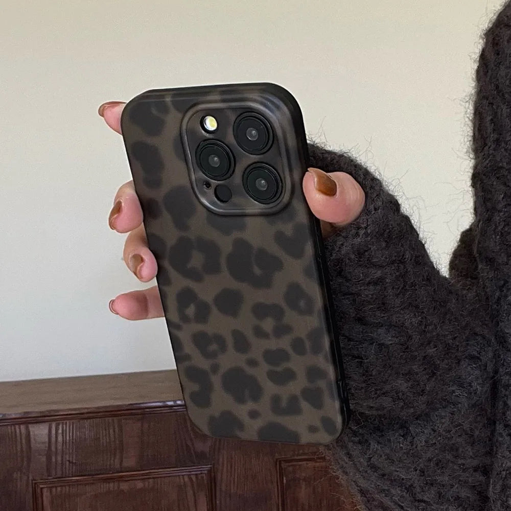 Matte Leopard Amber Silicone Back Cover Neutral Mobile Phone Case For iPhone 16 15 14 13 12 11 Pro Max Protective Fundas Cover