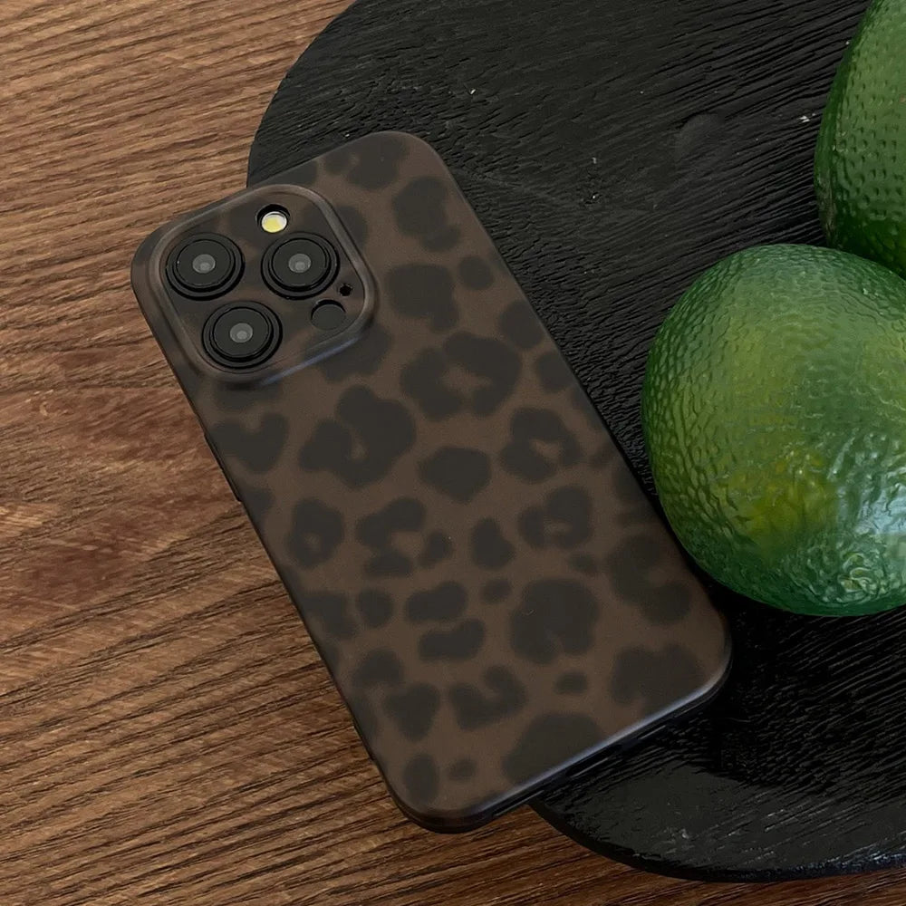 Matte Leopard Amber Silicone Back Cover Neutral Mobile Phone Case For iPhone 16 15 14 13 12 11 Pro Max Protective Fundas Cover