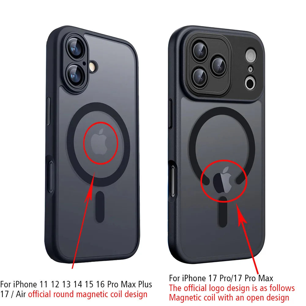Magnetic Luxury Armor Shockproof Case For iPhone 17 Air 16 15 14 13 12 11Pro Max Magsafe Wireless Charge Matte Translucent Cover