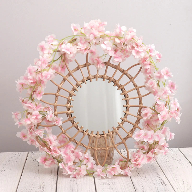 Artificial Sakura Flowers Vine Hanging Fake Floral Garland Home Garden Wedding Arch Party Cherry Blossom Wall Decor Arrangement