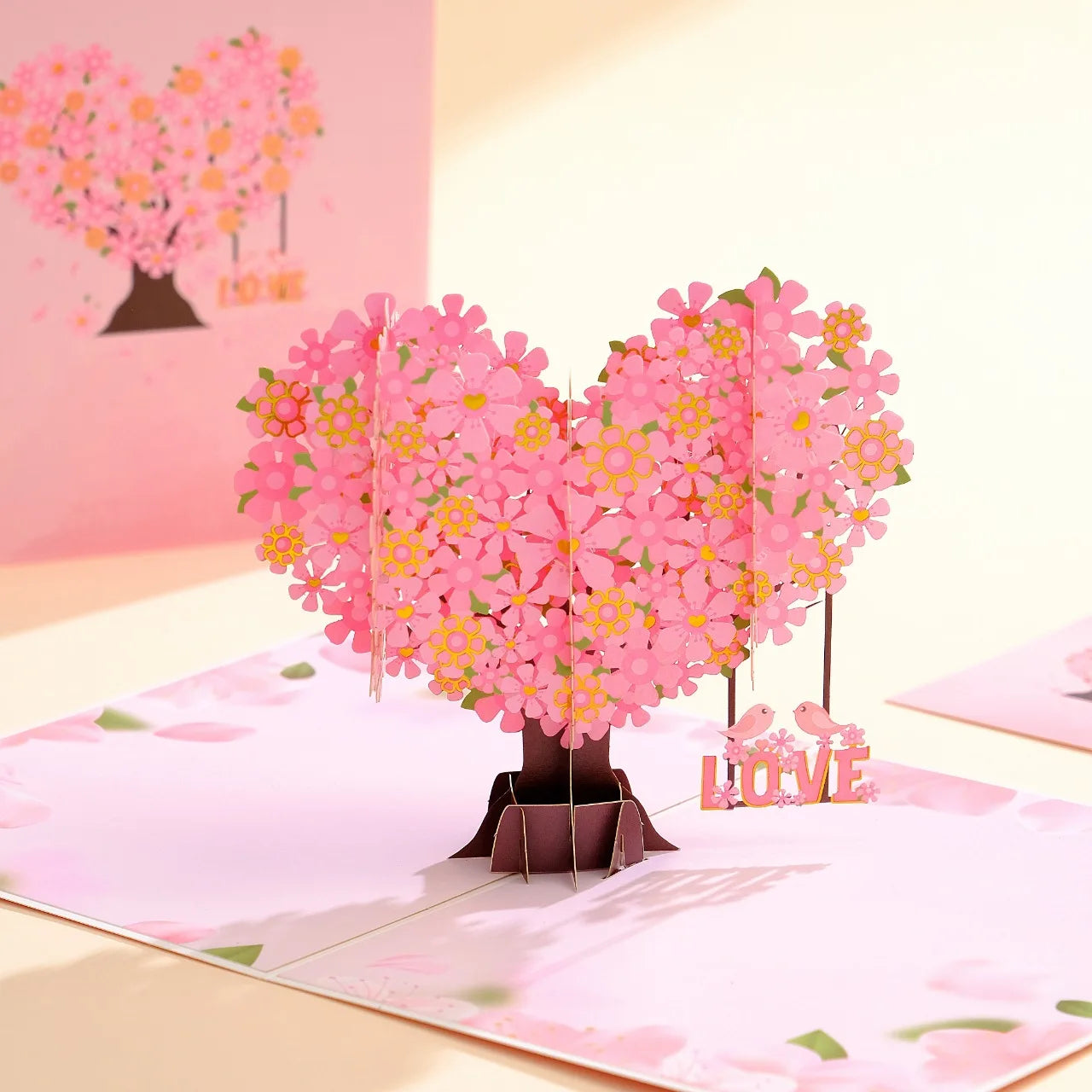 Romantic Cherry Blossom 3D Pop-Up Card Paper Art, Pink Love Heart Greeting Card for Mother’s Day, Wedding, Valentine’s Gift