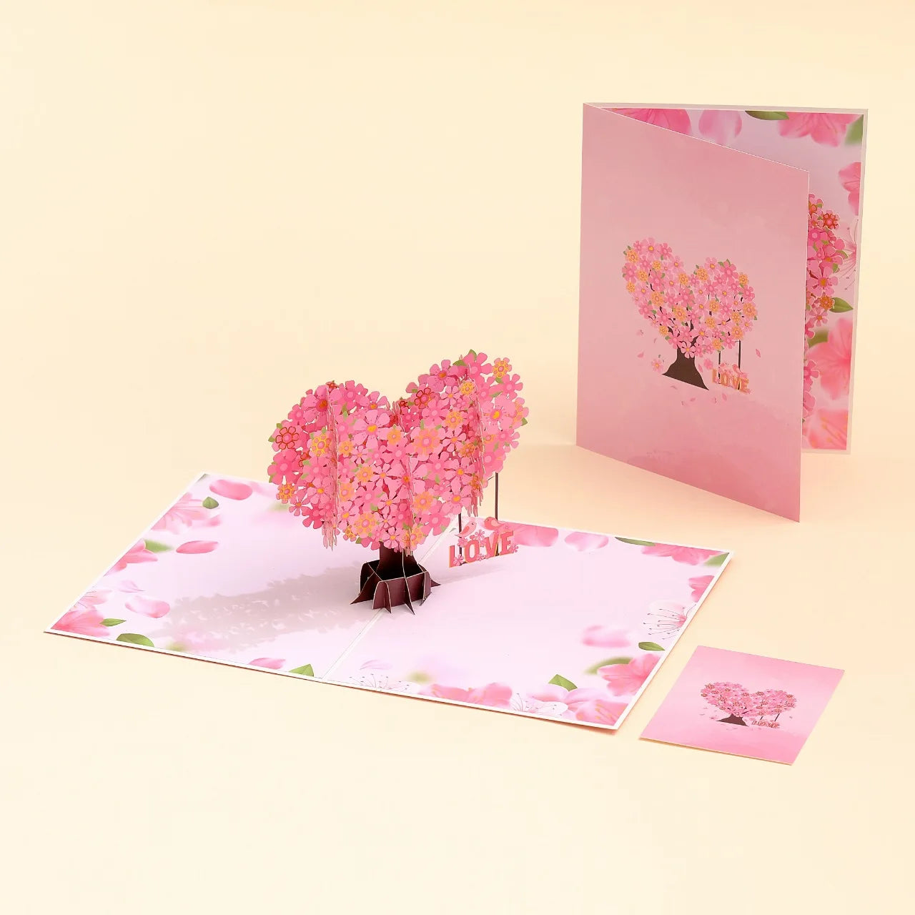 Romantic Cherry Blossom 3D Pop-Up Card Paper Art, Pink Love Heart Greeting Card for Mother’s Day, Wedding, Valentine’s Gift