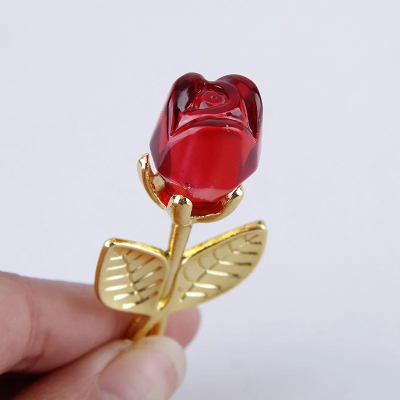 Crystal Glass Rose Flower Figurines Craft Valentine's Day Favors Xmas Lovers Gift Souvenir Home Wedding Decoration Ornament