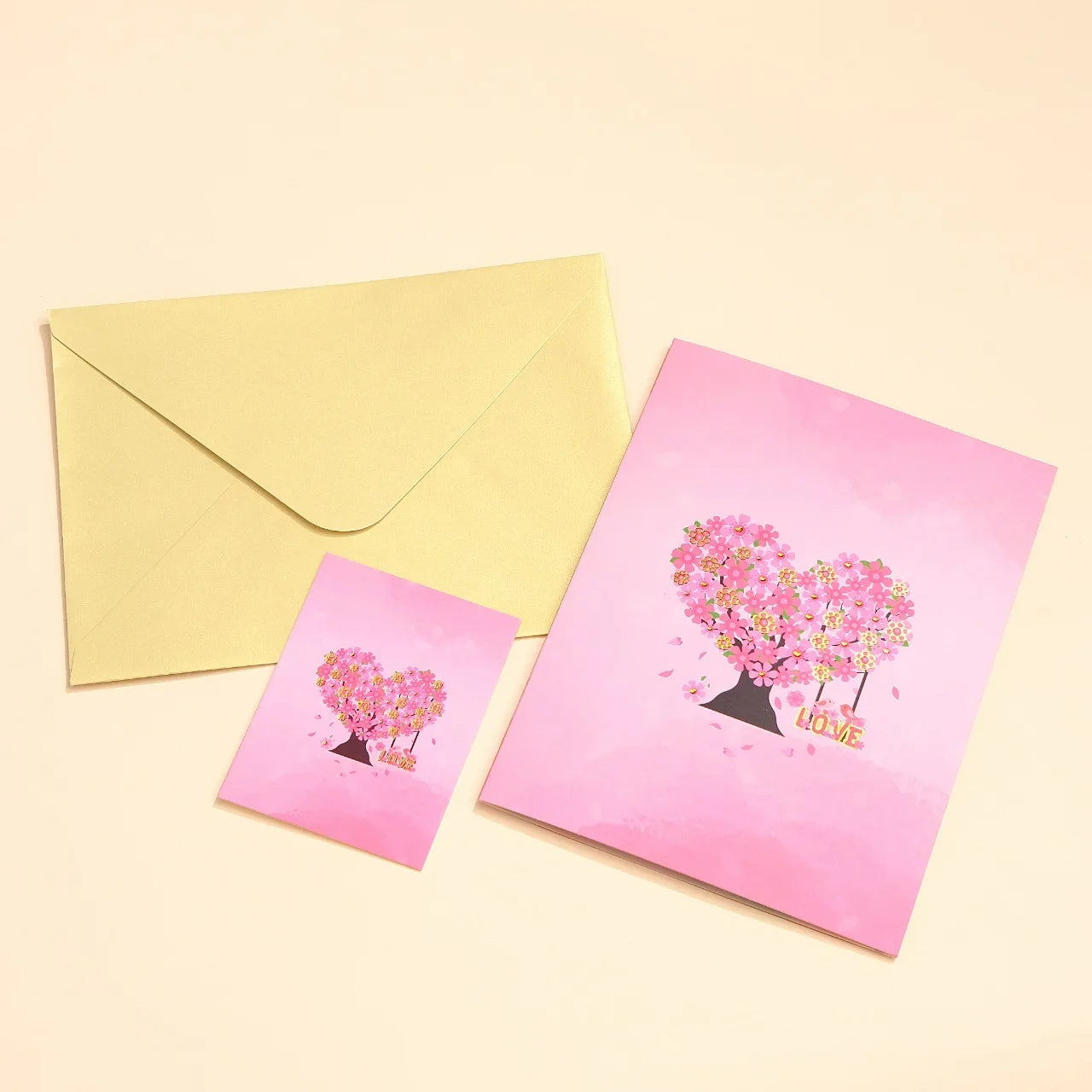 Romantic Cherry Blossom 3D Pop-Up Card Paper Art, Pink Love Heart Greeting Card for Mother’s Day, Wedding, Valentine’s Gift